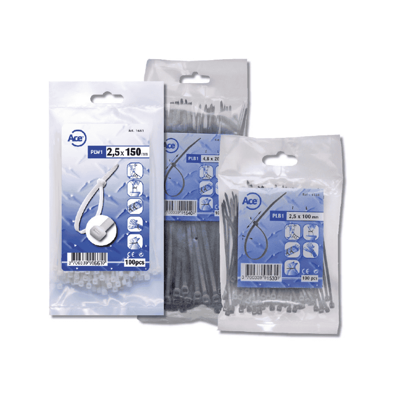 Sachet 100 liens nylon noir 3,6 x 140 mm